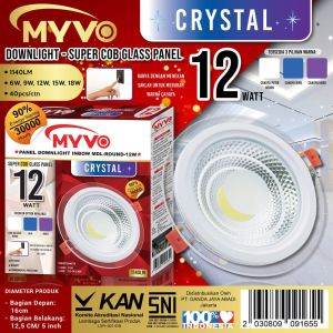 MYVO CRYSTAL LED PANEL IB BULAT 6W 9W 12W 15W 18 WATT TRICOLOUR SNI 3 PILIHAN CAHAYA DALAM 1 LAMPU 3 COLOUR PUTIH 6500K / UNGU VIOLET / BIRU BLUE TIGA WARNA DOWNLIGHT SUPER COB GLASS PANEL GARANSI 1 TAHUN KUALITAS PREMIUM