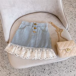 Váy Ngắn Denim Ren Rộng Rãi Cho Bé Gái Mùa Hè Mới Về Váy Nửa Thân Thời Trang Váy Chữ a Cotton Nguyên Chất Phong Cách Hàn Quốc
