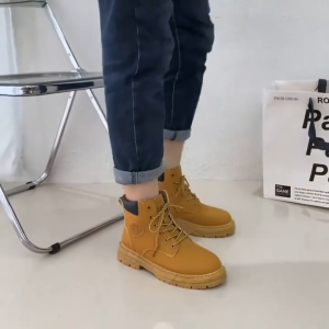 [COD] Trekon Classic Men Yellow Combat Boots Fashion High‑Top Platform Lace‑Up Boots Wear‑Resistant PU Leather Casual Outdoor Working Shoes Recommend for you