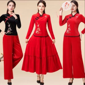 New Square Dance Costume Set 2024 Autumn/Winter Golden Velvet Dance Performance Costume Womens Fan Dance Dress