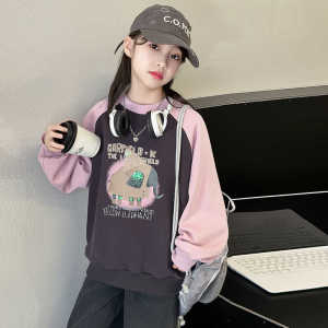 Girls Casual Hoodie Spring Autumn Seasonal Korean Style Base Layer Shirt for Medium And Large Children Versatile Cartoon Top