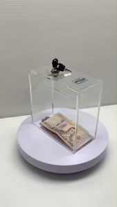 wipawee พร้อมส่ง กล่องรับบริจาค หรือ กล่อง Tip Box สีใส รุ่นมีรู 2 รู ขนาด 19x10x20 cm.