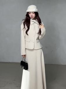 YIKEXIAOYEMEI | Bộ Áo Khoác Len Độc Đáo và Elegance Phong Cách Hàn Quốc