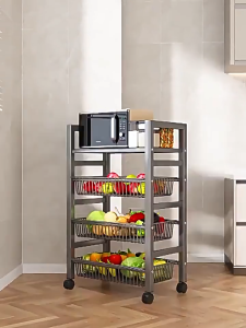 4 layers Kitchen To Floor Multi-layer Vegetable Basket Storage Rack Multifunctional Microwave Oven With wheels