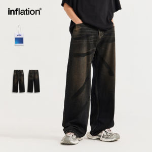 INFLATION brand 2024 Summer New Mens Youth Hand Painted Mud Dyed Wide Legged Jeans Water Washed Retro Straight leg Pants