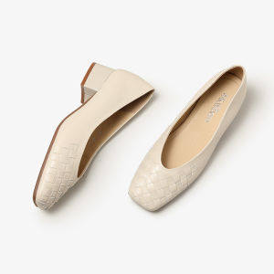 MIOLLIBARN | Woven Leather French Style Coarse Heel Female Shoes
