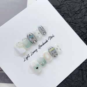 Ultra Short Staircase Pure Handmade Wearable Nail Art Cute 3D Embossed Design False Nails Tips False Nails Extensions