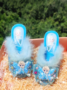 MENGBEIHUAN | Trendy Fur Slippers For Girls Elsa Princess Toe Covering Outdoor
