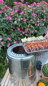 Lò nướng không khói kiểu mới làm từ thép không gỉ dạng lò treo dùng để nướng xiên thịt ngoài trời