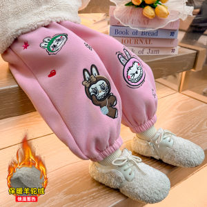 Thickened Fleece Girls Sweatpants Autumn Winter Style Embroidered Casual Pants Childrens Wear Cotton Polyester Long Trousers