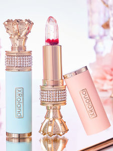 XRoland Petal Jelly Color-Changing Lipstick Womens Moisturizing Long-Lasting Non-Stick Cup Temperature-Sensitive Crystal Petal Lipstick