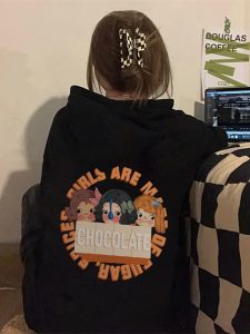 Hooded American Style Oversized Thickened Fleece Sweatshirt Cartoon Collar Long Sleeve Middle Length Casual Style Student Coat