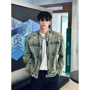 ZHUOCAN | Short Padded Shoulder Jeans Jacket for Men