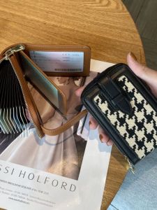 High-End Leather Womens Card Holder Large Capacity Document Wallet Multi-Slot Stylish European Style Polyester Lining Zipper Closure