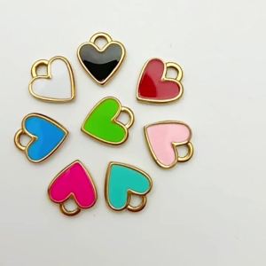 HIYEE10Pcs Versatile Solid Color Heart Charms – Gold Tone Enamel Pendant for Jewelry Making Necklaces Bracelets 8 Bold Colors