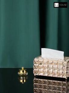 🔥【SG Ready Stock】Singapore European Style Crystal Glass Tissue Storage Holder Gold Silver Rose Gold Metal Tissue Box