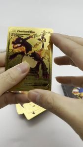 110/55 Pcs Koleksi Kartu Tarung Pokemon Kartu Foil Emas Dengan Charizard Dan Pikachu Metal Cards Versi Inggris