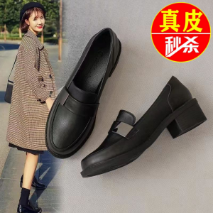 Genuine Leather round Toe Soft Bottom Loafers Womens Fashion Single Shoes Spring Autumn Seasonal New Style Comfortable Rubber Sole