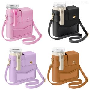 Large Capacity Shoulder Bag With Adjustable Strap Leather Crossbody Bag For Women Outdoor Water Bottle Handbag For Stanley 40 oz