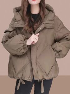 WANGGONGZHU | Princess Style Womens Long Hooded Down Jacket Thickened Casual Outerwear Winter Coat Regular Sleeve Long Zipper Pure Color