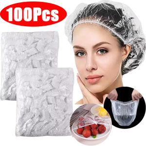 100pcs Disposable Plastic Shower Cap / Large Plastic Hair Caps / Clear Shower Caps for Travel / Thickened Elastic Kitchen Oil Smoke Proof Cap