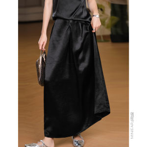 XIAOER | Luxury Smooth Pleated Loose Maxi Skirt