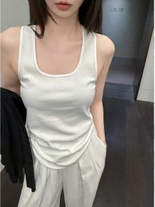 Zonopoem White U-Neck Camisole Womens Basic Silm Pure Color Slimming outside Wear Base Tops Womens 1070