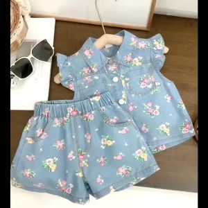 SETELAN ANAK PEREMPUAN IMPORT MURAH KOREAN STYLE BLOUSE CELANA PENDEK FLORAL PRINTING