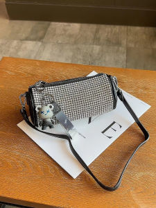 Elegant Diamond Embedded Womens Bucket Bag Fashionable Crossbody Chain Purse Stylish Small Bag Trendy All-Match round Bag