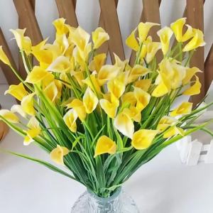 1 Bundles Calla Lily Artificial Flowers for Outdoors Fake Plants Faux Plastic Fake Flower for Indoor Planter Home Cemetery Decor
