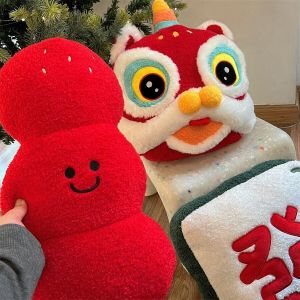 New Year Lion Dance Plush Pillow Car Decorative Soft Toy Rectangular Chinese Style Living Room Sofa Cushion Gift