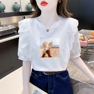Pure Cotton Sweet Style Printed Short Sleeve T-shirt for Women Summer Fashion Versatile Round Neck White Casual Shirt