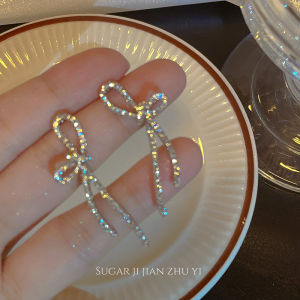 Elegant Zircon Butterfly Knot Stud Earrings for Women round Face Fashion Jewelry Accessories Korean Style Alloy Ear Jewelry