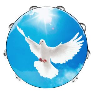 IRIN | IRIN 10 Inch Tambourine Với Thiết Kế Hình Chim Bồ Câu Hòa Bình Chuông Kim Loại Cầm Tay Hai Hàng Chuông Để Biểu Diễn Nhạc Cụ Gõ