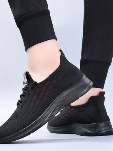 Old Beijing Cloth Shoes Spring & Fall Dad Shoes Chef Shoes Mens Kitchen Casual Non Slip Soft Sole Sneakers Black Work Shoes