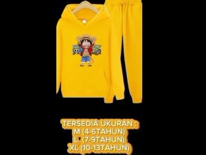 Sweater Hoodie Anak Laki Laki Perempuan Anime Hodie One Piece Monkey Usia 4-13 Tahun
