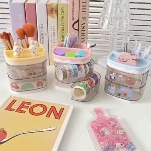 กล่องจัดระเบียบอเนกประสงค์ ที่ใส่เครื่องเขียน ลิ้นชัก 2 ชั้น กล่องเก็บอุปกรณ์แต่งหน้า กล่องเก็บของโต๊ะทำงาน 2 ชั้น เครื่องเขียน ลิ้นชัก