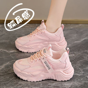 Womens Dad Shoes Mesh Lightweight Spring Autumn Low Top Casual Thick Bottom Pink Student Sports Shoes Breathable Slip-On