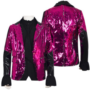 Bộ Vest 3 Món Dành Cho Người Lớn Chất Liệu Sequin Bóng Gồm Áo Khoác Áo Sơ Mi Và Cà Vạt Màu Đỏ/xanh Dương Dành Cho Nam Dùng Trong Halloween Lễ Hội Hóa Trang Biểu Diễn Sân Khấu.