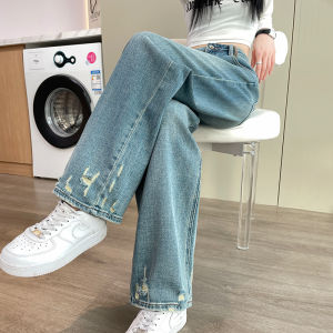 High Waist Straight Leg Denim Jeans Womens Spring Autumn New Design Slimming Loose American Wide Leg Pants Retro Style