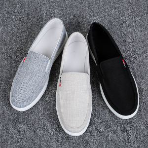 Mens Shoes Autumn Breathable Old Beijing Cloth Shoes Men Casual Slip-on Lofter Low Ankle Canvas Shoes Easiest for Match Board Shoes