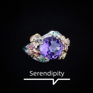 แหวนฝีมือช่างทองสองสีของอิตาลี Kaivy พร้อมดอกไม้ไฟแบบฝังและสมบัติเปิดดอกไม้หลากสีเพชรสีม่วง