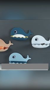 Kệ đựng xà phòng dán tường nhà tắm hình cá heo 2 lớp có lỗ thoát nước - miếng dán siêu chắc không khoan tường khay để xà bông cho bé