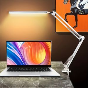 10W LED Desk Lamp with Clamp Swing Arm Eye-Caring Dimmable Desk Light 10 Brightness Levels 3 Modes USB Charging