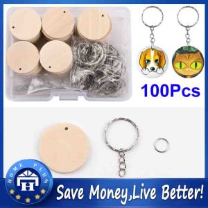 【Local delivery】 100Pcs Blank Round Wooden Key Chain Diy Wood Keychains Key Tags Can Engrave Diy Gifts Keychain-Wood-Kit-Single