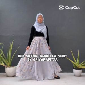 Rok Panjang Wanita Payung Lebar Motif Bunga Sifon Chiffon Ceruti Ceruty Flowery Umbrella Skirt