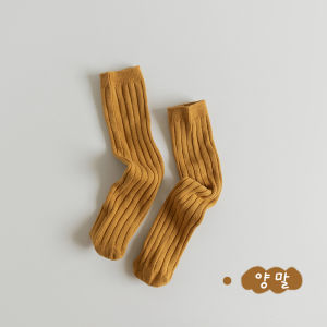 Childrens Socks Spring and Autumn Pure Cotton Girl Solid Color Mid-Calf Length Socks South Korea Retro Boys Baby Loose Stockings Autumn