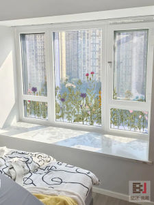 Decorative Static Cling Window Stickers Floral Glass Door Decals Wall Floor-to-Ceiling Window Decorations Bedroom