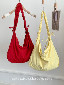 Korean Style Ins Folded Drawstring Shoulder Bag Large Capacity Cloud Pure Color Simple Commuting Shopping Bag Women Crossbody Bag