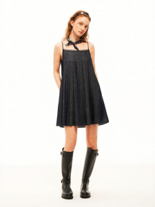 Custom Heavywork Pleated A-Line Dress with Lace Panels